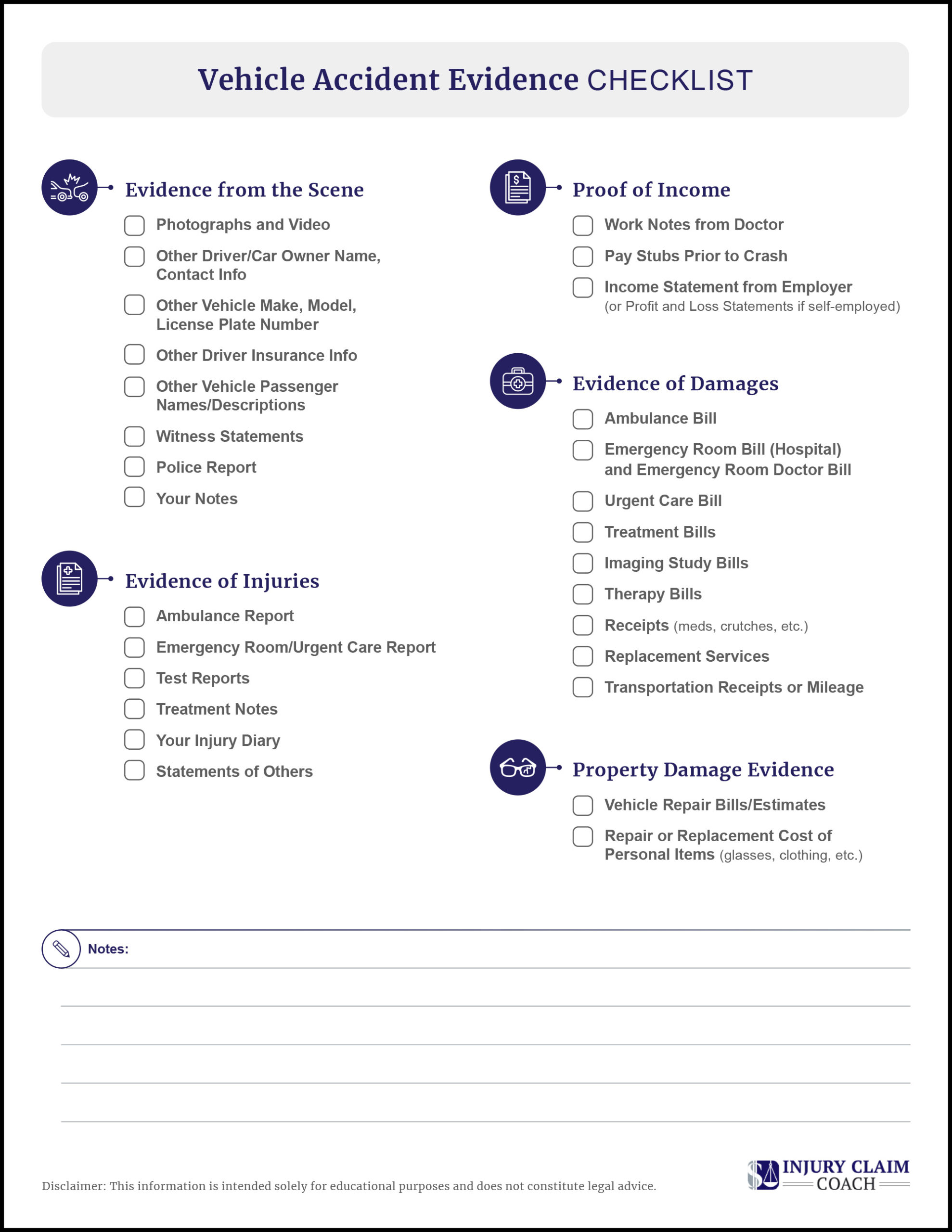 Vehicle Accident Evidence Checklist