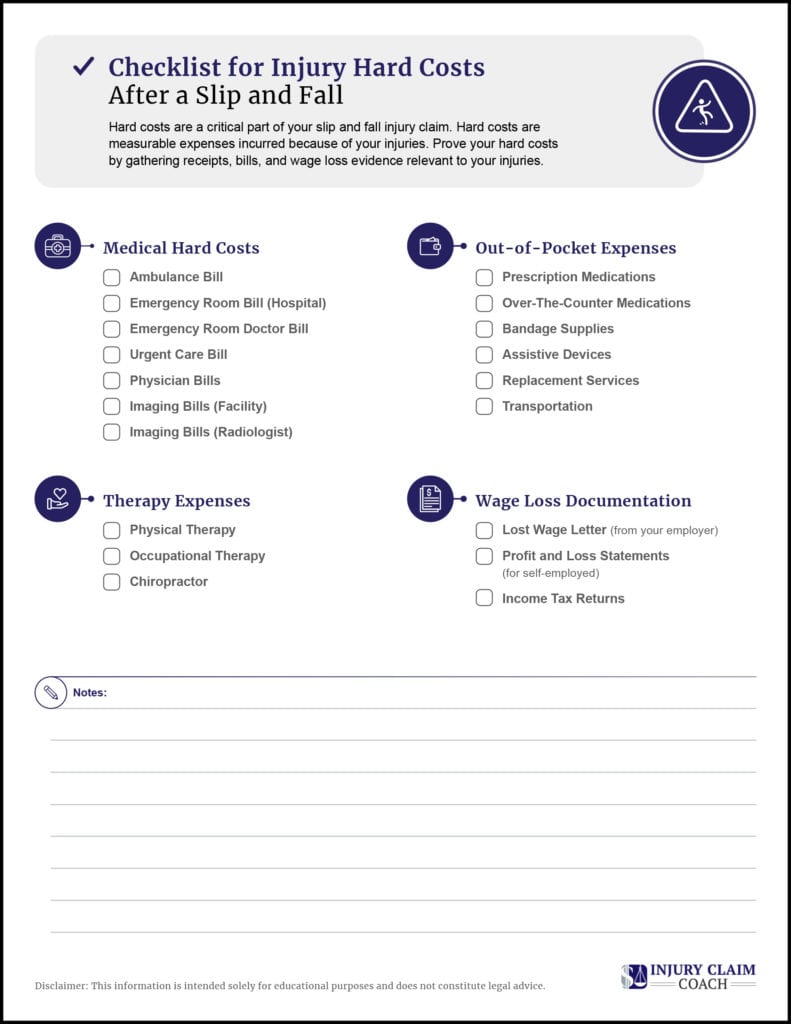 Checklist for slip and fall damages