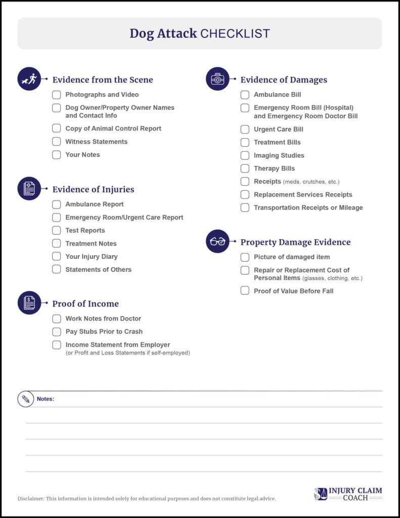 Dog Attack evidence checklist
