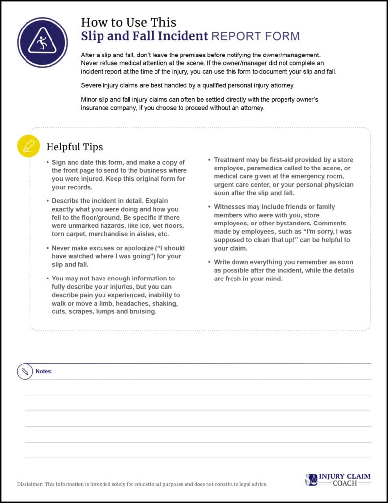 Slip and fall incident report form part 2