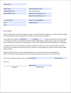 Medical Records Request Letter Template with Fillable Fields